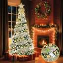 6FT Pop Up Christmas Tree with Lights, Collapsible Artificial Christmas Tree with 8 Lighting Modes and Timer Remote, Easy Storage, Pre-Lit Xmas Tree for Home Office Apartment Party Holiday Decor (Green Stripes)