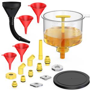 Vitog 22PCS No Spill Coolant Funnel Kit, Cooling System Funnels Kits, Spill-Free Radiator Funnel Set, Spill Proof Funnel Bleeder with Adapters, Extensions, Flexible Hose, Circular-Funnel, Towel