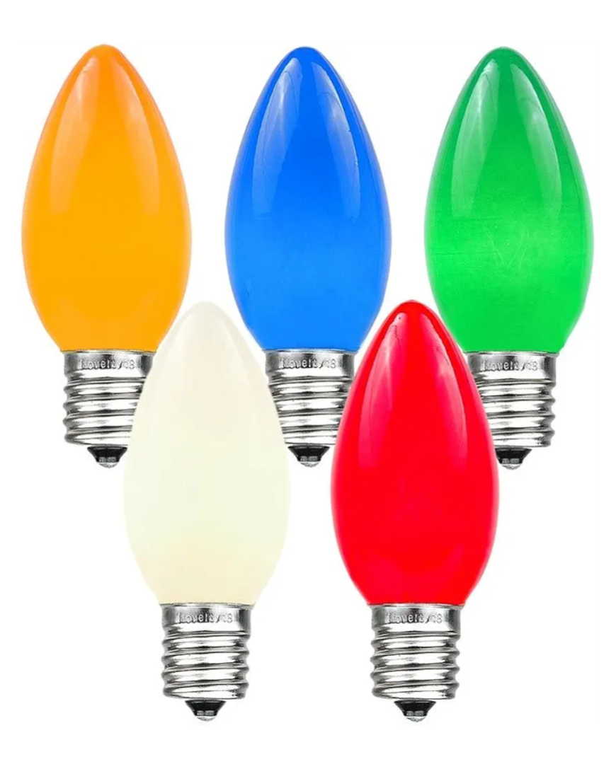 Novelty Lights 25 Pack C9 Ceramic Outdoor Christmas Replacement Bulbs, Multi, E17 Intermediate Base, 7 Watt