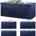 4 Pack Navy Blue Spandex Table Clothes for 6 Foot Rectangle Tables, Wrinkle Free Fitted Table Cloth 6ft Stretch Tablecloths with Skirt Cover for Parties Weddings Birthday Banquet Baby Shower