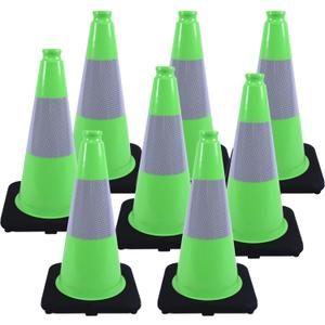 BESEA 8Pack 18" inch Traffic Cones Green Safety Cones PVC Construction Cones with 6 inch Reflective Collar for Home Driveway Road Parking Use(8 Cones)