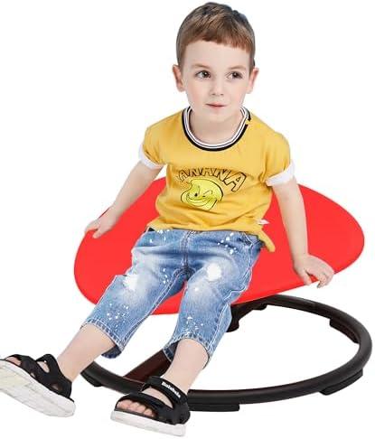 romrex Kids Sensory Swivel Chair - Round Spinning Chair Seat for Balance, Coordination - Sensory Therapy Stool for Kids with Autism & ADHD - Active Indoor Play Set for Home & Classroom (Red)