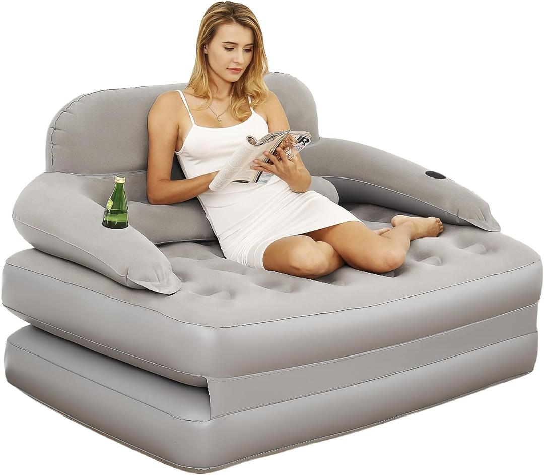 JEASONG Inflatable Chair Air Couch with Air Pump, Camping Air Mattress Blow Up Inflatable Sofa Bed with Backrest, Multi-Mode Use, Easy to Storage