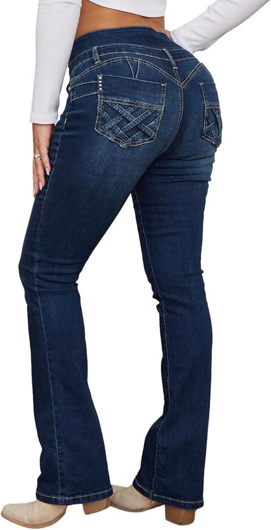 Flamingals Butt Lifting Jeans for Women Trendy High Waist Tummy Control Jeans Bootcut Flare Pants 2XL