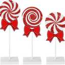 3 Pcs Christmas Table Decorations Wooden Candy Set Tiered Tray Decor Red and White Candy Centerpieces Wood Decorations for Home Tables Christmas Decor (Fresh)