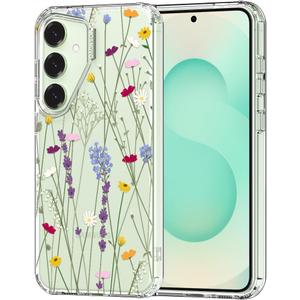 MOSNOVO Case for Samsung Galaxy S25 / Galaxy S24, [Buffertech 6.6ft Military-Grade Drop Protection] [Anti Peel Off Tech] Clear TPU Bumper Phone Case Cover Design - Floral Garden