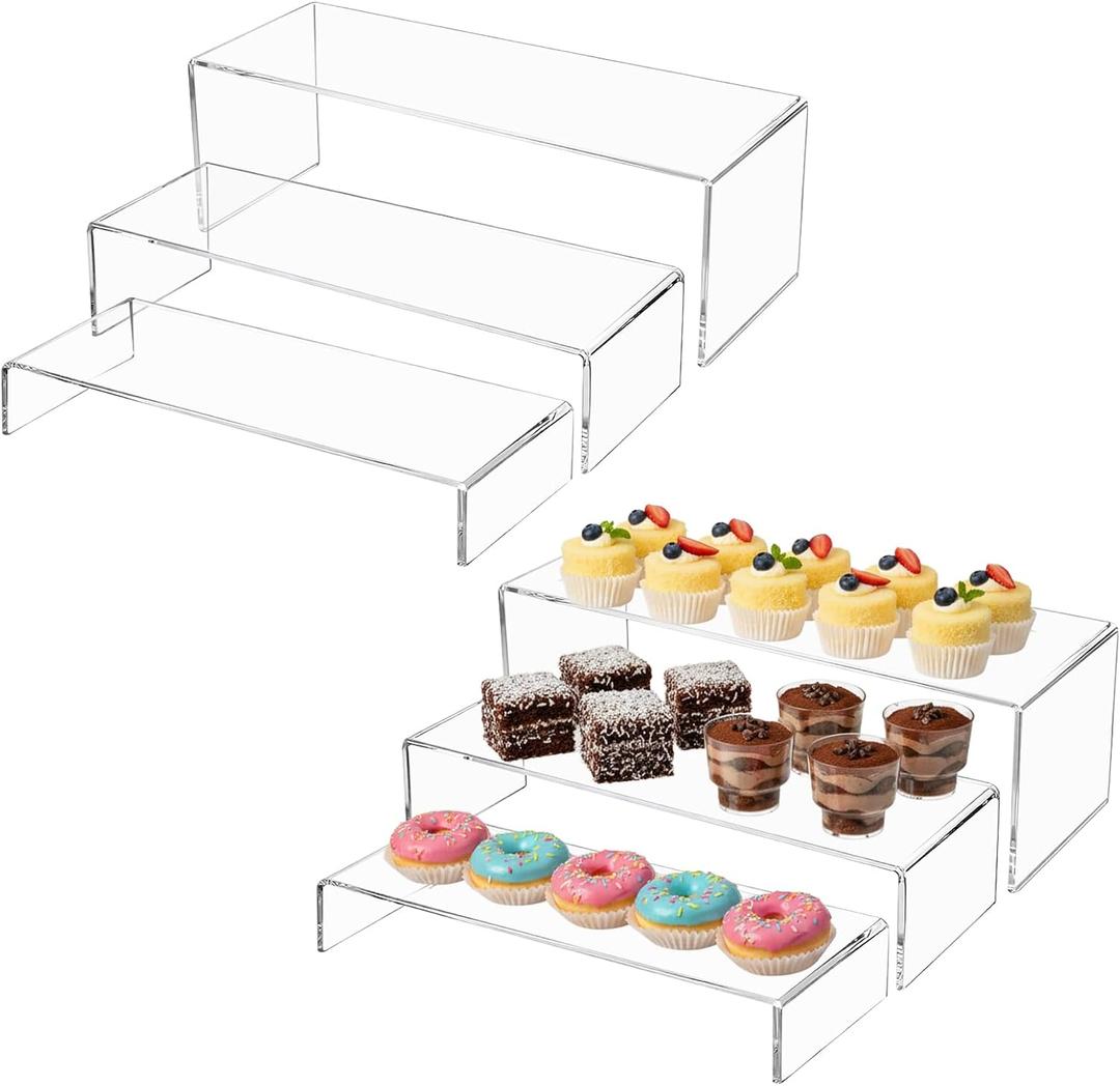 Large Acrylic Display Risers, 2 Set - 6 Pack (12 L, 11.6 L, 11.2 L) Collectibles Display Shelf, Tiered Acrylic Risers Display Stands for Show Figures, Cupcake, Perfume, Jewelry, Toys