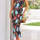 PRETTYGARDEN Women's Summer Midi Bodycon Dresses One Shoulder Strappy Tiered Ruffle Floral Boho Sun Dress (XL)