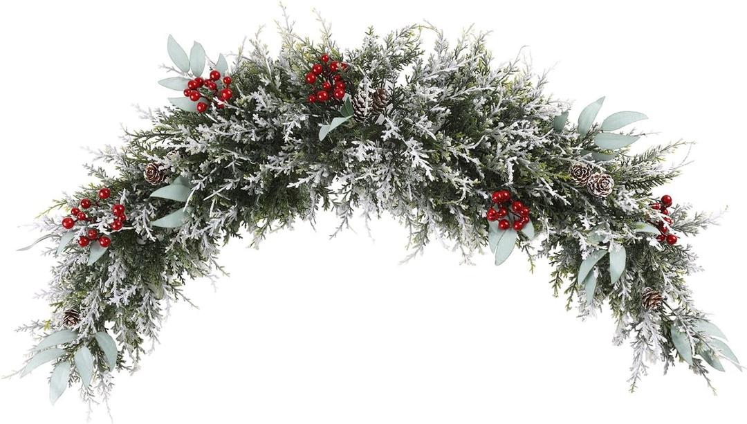 U'Artlines 5PCS Christmas Swag for Front Door," Frost White Artificial Decorative Swag with Red Berry, Pine Cone, Berries for Window Wall Fireplace Mantle Home Holiday Xmas Decor Swag