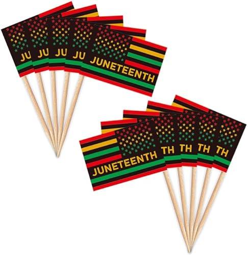 ZXvZYT Mini Juneteenth Flag Juneteenth Toothpick Flags,Small June 19th 1865 Black History Month Cupcake Toppers Stick flags - Country Party Cocktail Fruit Decoration(200 Pcs)