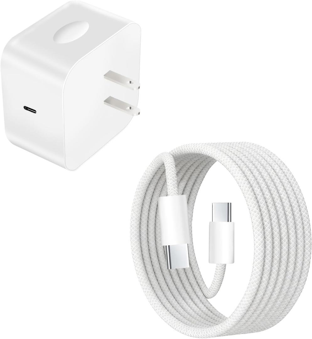 40W Dynamic Power Adapter with 60W Max, Apple 40W Charger, Foldable Type C Fast Wall Charger with 6FT Braided USB-C Cable for iPhone 17 Pro Max/16 Pro/15/15 Plus, AirPods,iPad,MacBook Air,Samsung S25