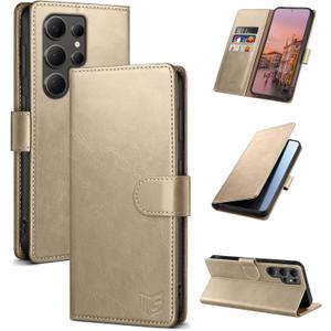 SUANPOT Compatible with Samsung Galaxy S24 Ultra Wallet case with RFID Blocking Credit Card Holder,Flip Book PU Leather Protective Cover Men Women for Samsung S24 Ultra Phone case Golden Color