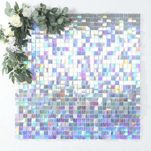 Efavormart Ritzy Iridescent Blue Square Sequin Shimmer Wall Photo Backdrop Panels, Party Active Spangle Wall Art Dcor 24 Panels - 24sq.ft