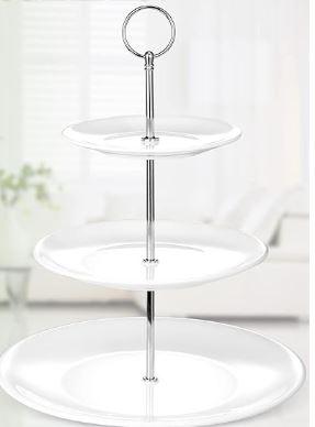 Tatuo 1 Pc 3 Tier Porcelain Cupcake Stand, Cup Cake Holder Tower, Pastry Serving Elegant Dessert White Ceramic Tiered Stand for Wedding, Birthday, Tea Party(Delicate Round Shape)