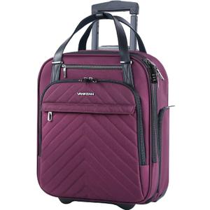 VANKEAN Carry On Underseat 16-inch Multi-functional Underseater Lightweight Overnight Suitcase with Wheels, Roller Case for Men Women Travel Business, Burgundy