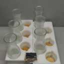 Glass Carafe Pitchers with Lids, Set of 6 1 Liter Embossed Designed Beverage Pitcher Carafe Set for Mimosa Bar, Juice Container for Brunch, Cold Water, Juice -With 6 Wooden Chalkboard Tags