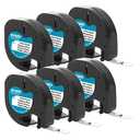 DYMO Authentic LT Plastic Labeling Tape for LetraTag Label Makers, 1/2" (12mm), Black Print On White Tape, 6-Pack