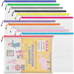 JARLINK A3 (16.9x12.4 in, 12 Pcs) Mesh Zipper Pouch, 12 Colors Extra Large Zipper Bags, Waterproof File Pouches for Office Supplies, Puzzles, Board Game, School, Travel Accessories & Craft Projects