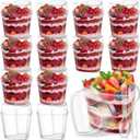 Sliner 12 Pack 5 oz Valentine's Day Heart Shaped Dessert Cups with Lids and Spoons Plastic Dessert Container Heart Shaped Bowls Disposable Parfait Pudding Shooter for Valentine Wedding Party (Clear)