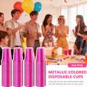 100 Count Metallic Pink Plastic Cups - 16 oz Disposable Plastic Party Cups for Easy Cleanup and Large Gatherings, Assorted Colors Cups for Birthdays, Parties, Christmas and Everyday
