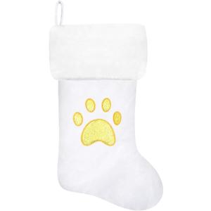20 Inches Monogram Christmas Stockings White Velvet with White Super Soft Plush Cuff Embroidered Pets Paw Xmas Stocking Classic Personalized Stocking Decorations for Family Holiday Season Dcor