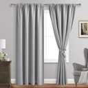 JIUZHEN Silver Grey Curtains for Bedroom - Thermal Insulated Blackout Curtains with Tiebacks 2 Panels, Room Darkening Rod Pocket Curtains for Living Room, 52 x 90 Inch Length (52"W x 90"L (Pack of 2))