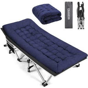 Portable Camping Cot, Sleeping Cot for Adult, 28" Extra Wide Heavy Duty Folding Cot Max Load 600LBS with Thick Mattress, Portable Camping Bed for Camp Outdoor/Office, Home Nap (Blue)