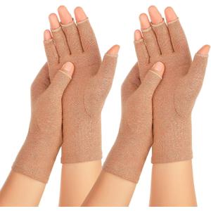 Zexhoor 2 Pairs Arthritis Compression Gloves for Women Men, Carpal Tunnel Pain Relief, Fingerless for Typing Both Hands