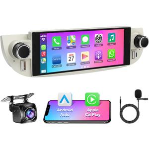 5GWiFi Upgrade Car Stereo Radio for Fiat 500 2007-2015, 4+64GB 6.8 inch Touchscreen with Wireless Carplay & Android Auto Voice Control Bluetooth GPS WiFi, EQ DSP FM SWC (White)