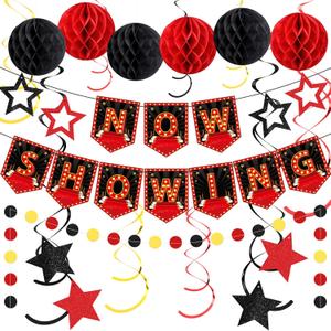 TaoBary 24 Pcs Movie Night Party Decorations Movie Theme Now Showing Banner Hanging Swirls Honeycomb Balls Cardboard Garland and Stars Movie Theater Themed Supplies for Birthday Party Film Red Carpet TaoBary 24 Pcs Movie Night Party Decorations Movie Theme Now Showing Banner Hanging Swirls Honeycomb Balls Cardboard Garland and Stars Movie Theater Themed Supplies for Birthday Party Film Red Carpet