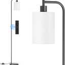 Floor Lamp with Linen Shade, Dimmable Tall Standing Lamp with Remote Control & 3 Color Temperatures, Modern Floor Lamps for Living Room Bedroom Office Corner, 9W LED Bulb Included (White)