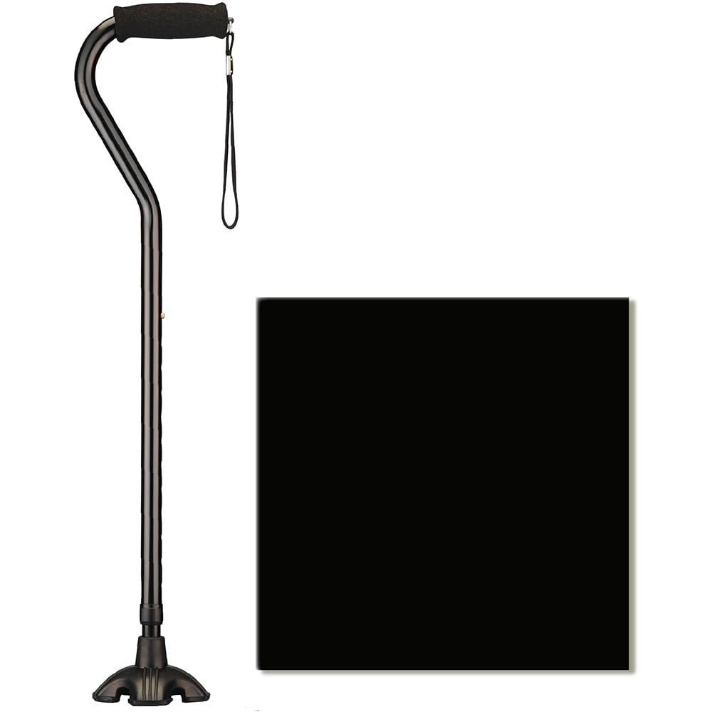 Nova Joy Designer Offset Quad Cane for Seniors - Unisex Adjustable Lightweight Walking Aid with Foam Handle, Wrist Strap and Anti-Rattle Lock - Essential Mobility Support - Black