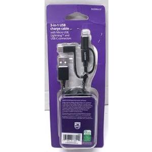 Philips 3 In 1 USB Charge Cable  USB-C and Lightning connectors into 1. You will only need this cable for all your mobile devices.