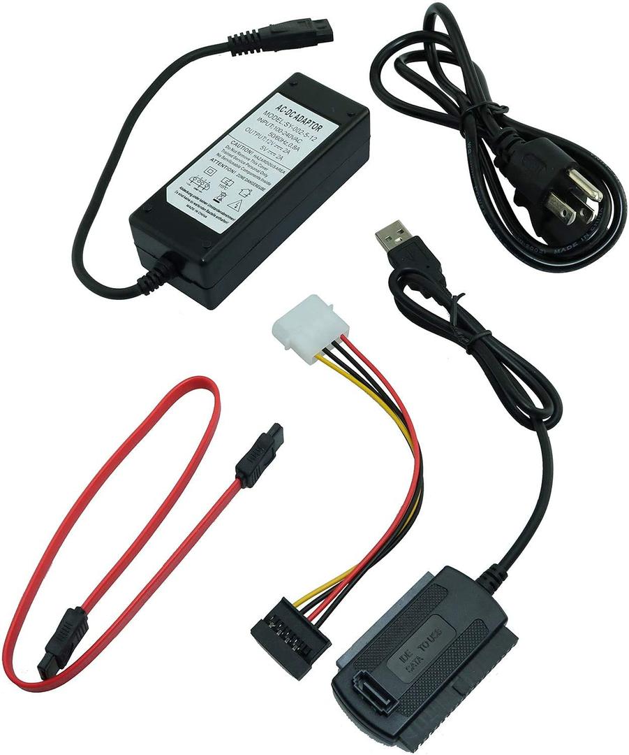5PCS External AC Power Adapter and SATA/PATA/IDE to USB 2.0 Adapter Converter Cable for Hard Drive Optical Drive