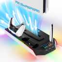 PS5 Cooling Station Stand RGB with Dual Controller Charging Station for PlayStation 5 Console, PS5 Accessories Incl. Controller Charger, Cooling Fan, Headset Holder, 3 USB Hub (off-white)