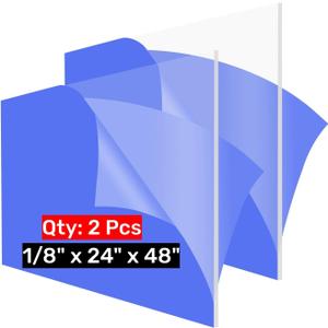 GetWant 2 Pack 24x48 Plexiglass Sheets, 1/8 inch Thick Clear 24x48 Acrylic Plexiglass Sheets, 24 x 48 Acrylic Board Plexiglass Panel for Display Case, Signs, Crafts, Skylight, Light Project