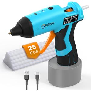 Cordless Hot Glue Gun, GoGonova 15s Fast Preheating 5Ah Built-in Battery Hot Melt Glue Gun, Smart Power-Off, Kit with 25 Pcs Premium Mini Glue Sticks and USB-C Charging Port (Blue)
