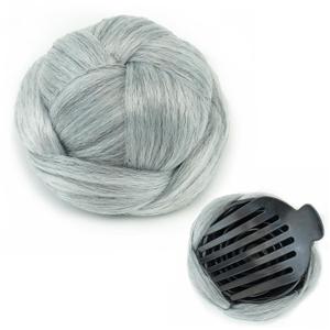 IMISSU Braided Chignon Bun Maker Scrunchie Hairpiece for Updo Secure Hold Styling Claw Hair Donut Wig (Grey White)
