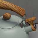 LONFFERY Tea Kettle for Stove Top, 2.5 Quart Whistling Tea Kettle, with Food Grade Stainless Steel and Wood Pattern Folding Handle, Turquoise