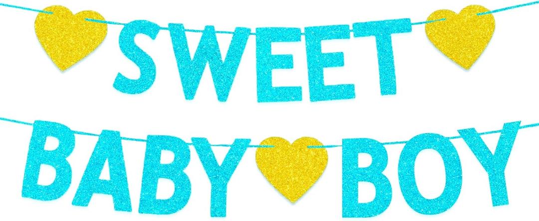 Baby Shower Decorations for Boys, Blue Glitter Sweet Baby Boy Banner, Its a boy Gender Reveal 1st Birthday Party Decorations Supplies