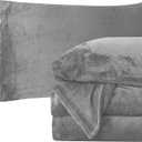 Elegant Comfort Luxuriously Soft 4-Piece Velvet Plush Flannel Sheet Set - Premium Quality - Cozy Warm, Anti-Static, Non Pilling Fuzzy Velvet Flannel Fleece Deep Pocket Sheet Set - Cal King, Gray