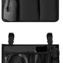Wheelchair Bag, Walker Bag, Armrest Organizer Pouch with Cup Holder, Reflective Strip, Accessories for Most Wheelchairs, Walkers, Rollators (Black)