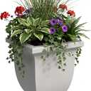 Mayne Augusta 26in Self-Watering Tall Square Urn Planter, White | Self-watering, All season, Fade resistant, Reversible planting shelf