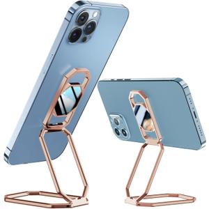A-LuGei  &  Cell Phone Ring Holder Stand, Phone Kickstand for Desk, Cell Phone Holder for Hand, Ring for Back of iPhone, Metal Phone Grip for Magnetic Car Mount (Hallow Rose Gold)
