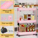 SPACEKEEPER Slim Rolling Storage Cart, 3 Tier Bathroom Organizer Utility Cart Laundry Room Organization Mobile Shelving Unit for Kitchen, Bathroom, Office, Bedroom, Narrow Places, Pink
