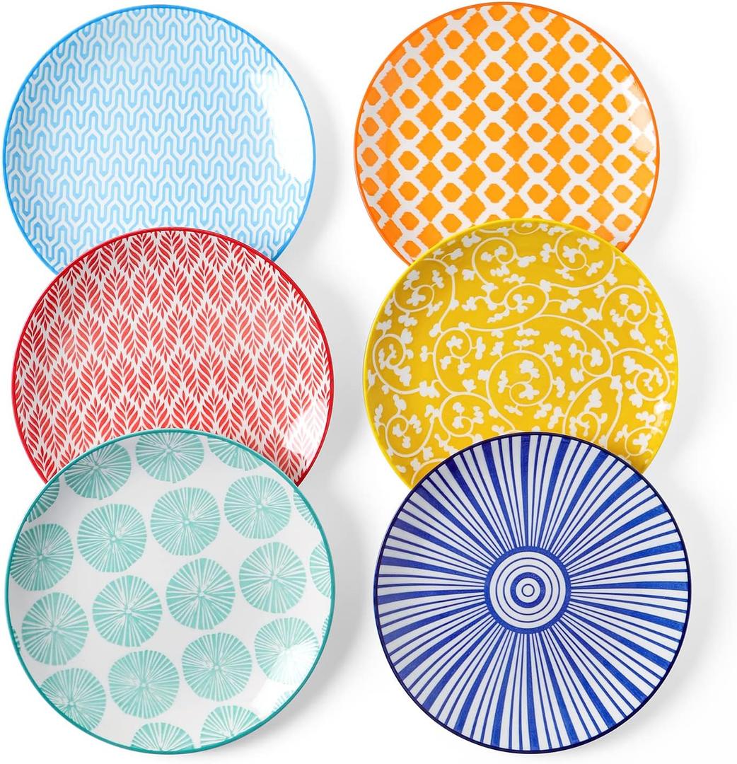 Selamica Ceramic Dessert Plates Set of 6, 6 Inch Mini Dinner Plates for Cake Snacks Side Dish, Microwave & Dishwasher Safe (Assorted Colors)