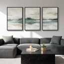 Large Framed Abstract Landscape Wall Art, 3 Piece Canvas Prints Paintings Artwork for Walls, Soft Blue and Green Nature Lake Pictures for Living Room Dining Bedroom Home Office Wall Decor 20x30 In