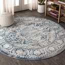 JONATHAN Y Modern Vintage Medallion Navy/Light Gray 8' Round Indoor Area Rug, Country, Floral, Easy-Cleaning for Living Room, Bedroom, Kitchen, Pet Friendly, Non-Shedding (MDP100B-8R)