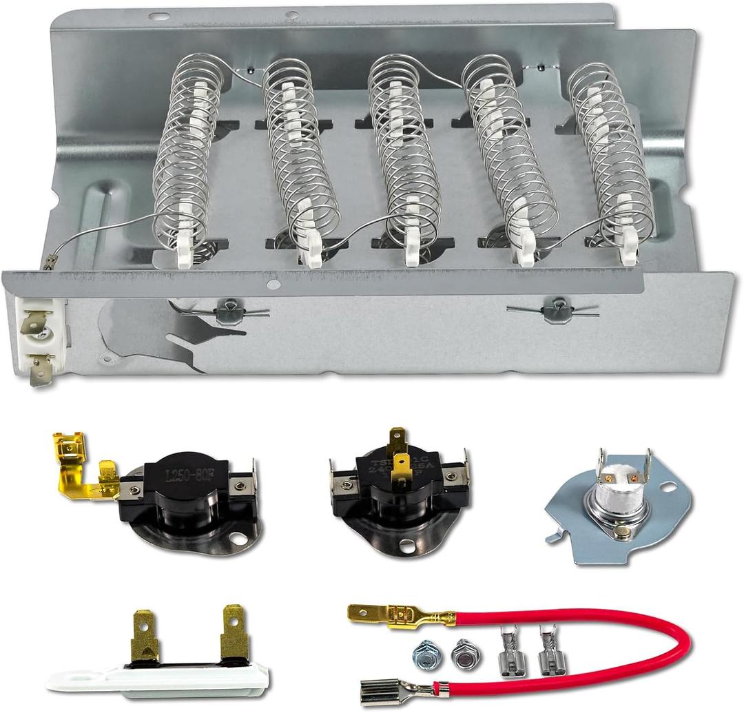Upgraded 279838 Dryer Heating Element Kit Fits for Whirlpool Amana Ned4655ew1 Maytag Kenmore 70 80 Series Roper Admiral Parts Include Dryer Thermostat Thermal Fuse Replaces W10724237 3398064 3403585