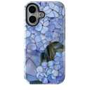 QLTYPRI Flower Case for iPhone 16 Plus, Aesthetic Cute Floral Phone Case for Girls Women, Protective Hybrid 2-Layer Hard Shell Silicone Cover Durable Shockproof Phone Cover - Blue Hydrangea